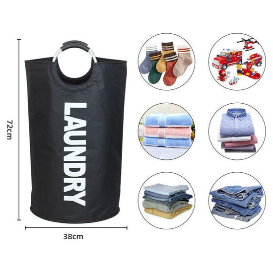 Black Large-Capacity Double Oxford Fabric Laundry Hamper with Aluminum Handles - Durable Round Clothes Basket for Home Storage