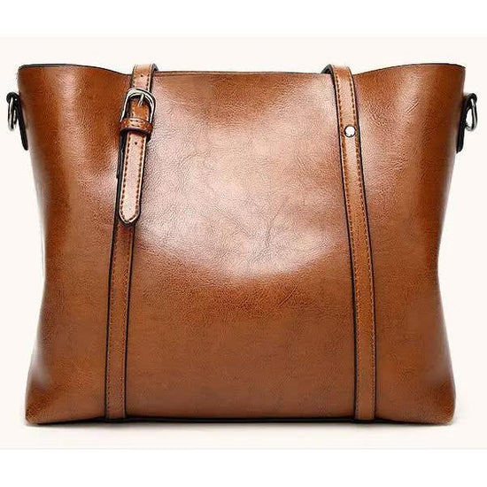 Elegant PU Leather Tote Bag with Detachable Strap - Coffee