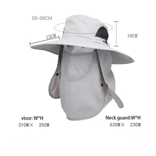 Dark Gray Outdoor UV Protection Sun Hat with Detachable Face and Neck Flap - Wide Brim, Breathable, and Lightweight