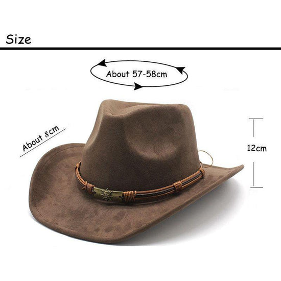 Beige Unisex Faux Suede Western Cowboy Hat - Wide Brim Vintage Fedora for Outdoor Travel,M(57-58cm)