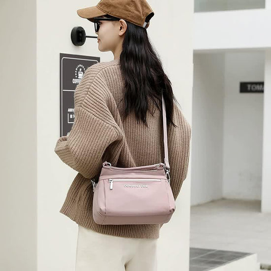 Coffee Waterproof Nylon Crossbody Bag - Lightweight and Adjustable Strap Shoulder Bag for Women