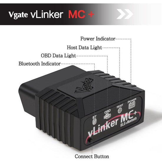 (Bluetooth 4.0 version) Vgate vLinker MC+ Bluetooth OBD2 Diagnostic Scanner - Supports Multiple Car Models & Advanced Protocols, Compatible with Android and iOS