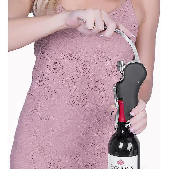 Black Ergonomic Lever-Action Corkscrew Wine Opener with Foil Cutter