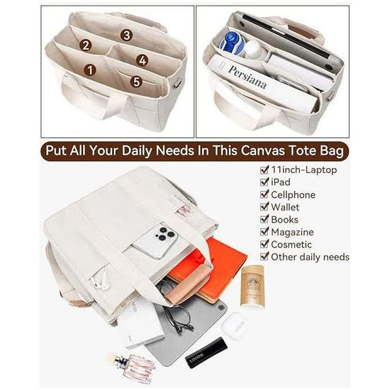 Black Multi-Functional Canvas Tote Bag with Adjustable Strap - Spacious and Durable