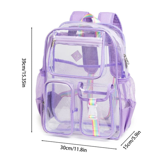 Purple Clear Transparent Backpack - Stylish PVC School Bag with Multiple Pockets