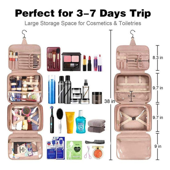 Pink Multifunctional Travel Toiletry Organizer with Hanger and Large Storage Capacity