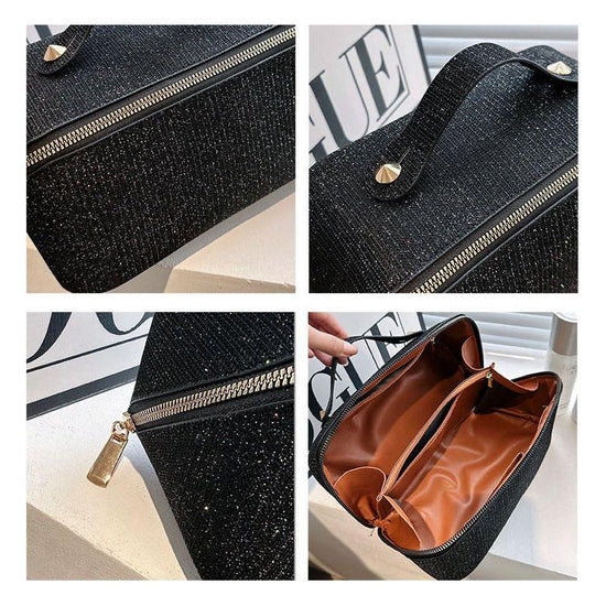 Silver Elegant Glitter Cosmetic Bag with Zipper and Handle