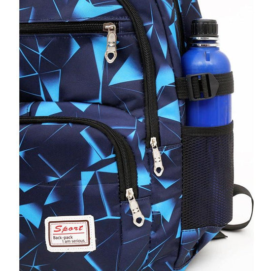 Blue Stylish 3-Piece Backpack Set with Unique Geometric Design