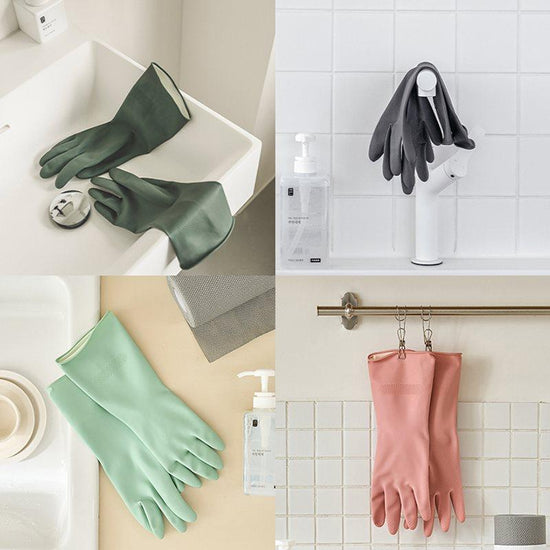 Blue Set of 3 Pairs of Durable Rubber Gloves - Waterproof, Comfortable, Ideal for Household and Cleaning Tasks