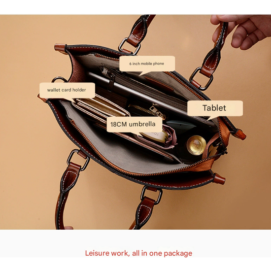 Black Elegant Leather Handbag - Stylish Brown Tote with Adjustable Strap, Spacious and Durable