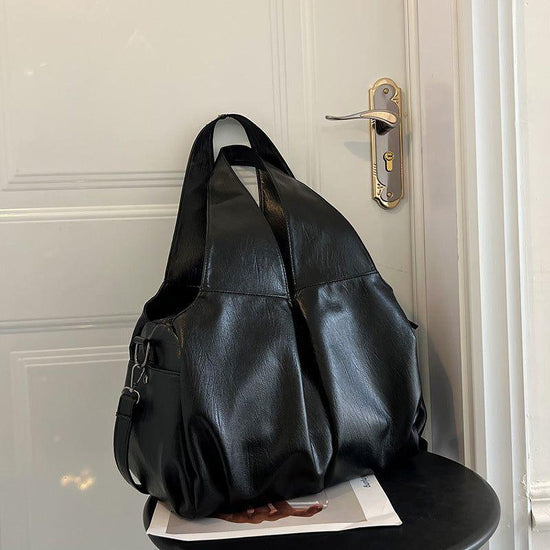Black Trendy Large Capacity Soft Leather Bag - Women&