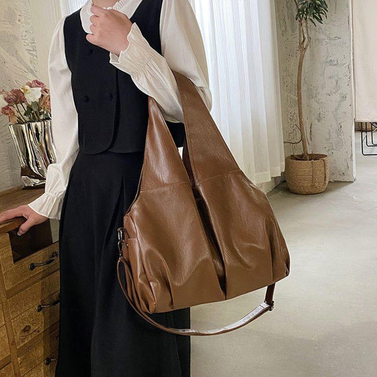 Brown Trendy Large Capacity Soft Leather Bag - Women&