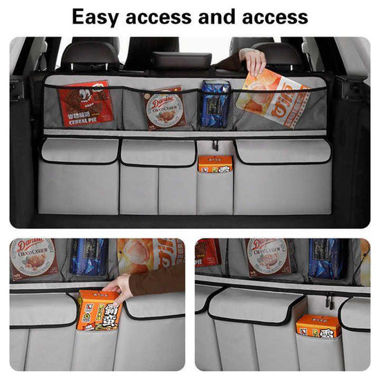 Black Car Trunk Storage Bag - Large Capacity Oxford Cloth Multi-Purpose Hanging Organizer with Mesh Pockets and Backseat Storage