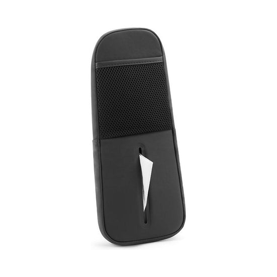 Black Multifunctional Car Seat Side Organizer with PU Leather Tissue Holder and Mesh Pocket – Compact Storage Bag for Phones and Accessories(Mobile phones and tissues are filming props, not included)