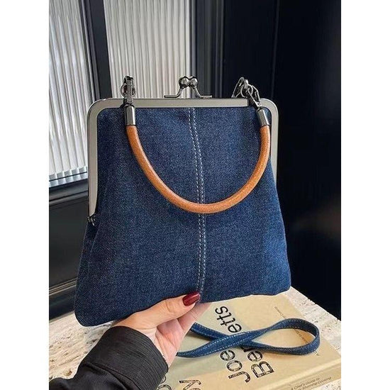 Blue Handmade Denim Patchwork Small Crossbody Bag – Women’s Shoulder & Handbag with Vintage Style