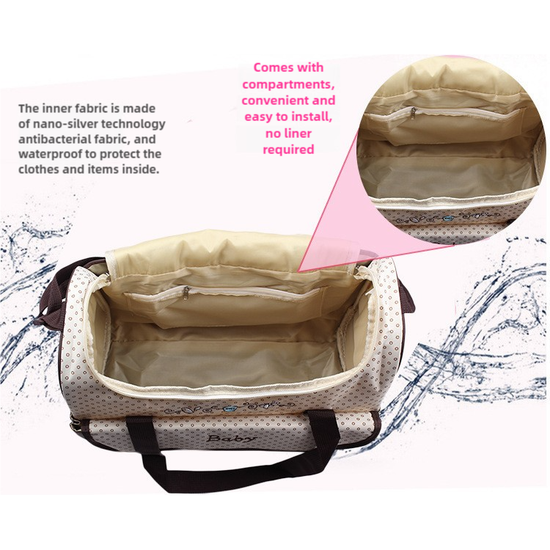 Coffee 5-Piece Mommy Bag Set - Large Capacity Diaper Bags for Baby Travel, and Shoulder Bags with Insulated Bottle Holder and Snack Bag