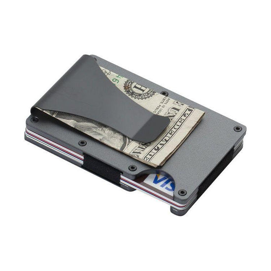 2 Pcs Grey Aluminum Alloy RFID Blocking Wallet - Compact, Lightweight Credit Card Holder and Money Clip
