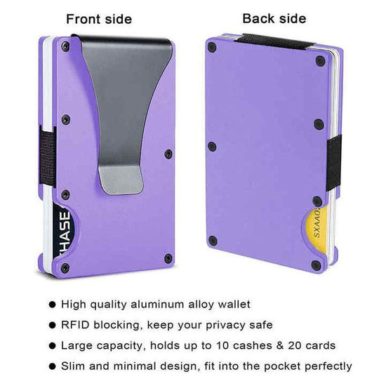 2 Pcs Dark Blue Aluminum Alloy RFID Blocking Wallet - Compact, Lightweight Credit Card Holder and Money Clip