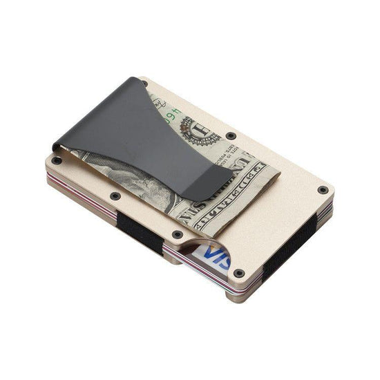 2 Pcs Gold Aluminum Alloy RFID Blocking Wallet - Compact, Lightweight Credit Card Holder and Money Clip