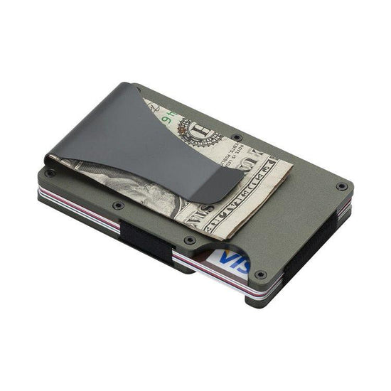 2 Pcs Dark Green Aluminum Alloy RFID Blocking Wallet - Compact, Lightweight Credit Card Holder and Money Clip