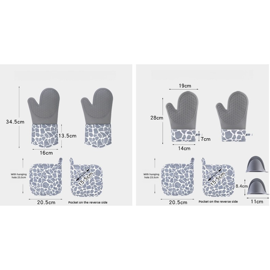 Grey 4-Piece Set Heat Resistant Silicone Kitchen Gloves Set - 4-Piece Set with Oven Mitts & Pot Holders for Safe Cooking & Baking