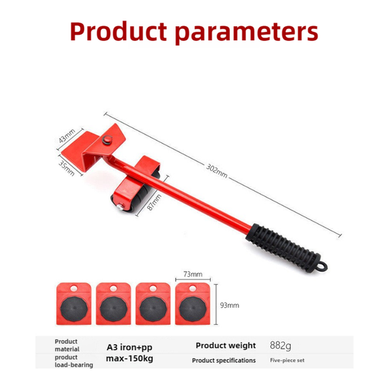 2 Pcs Red Heavy Duty Furniture Moving System, Sliding Dolly Tools for Easy Transport of Appliances, Furniture, and Heavy Objects