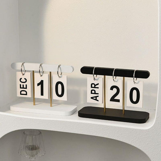 Black Modern Minimalist Wooden Flip Calendar - Stylish Desktop Calendar for Home, Office, and Study Room