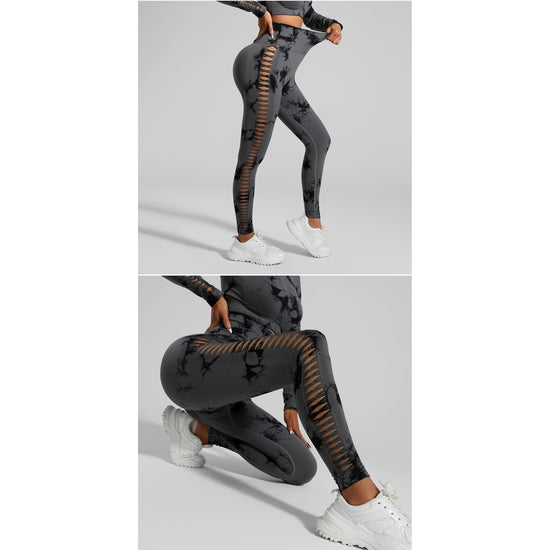 Dark Gray Size S Tie-Dye Yoga Set Long Sleeve Butt Lift Leggings Seamless Workout Training Gym Clothes