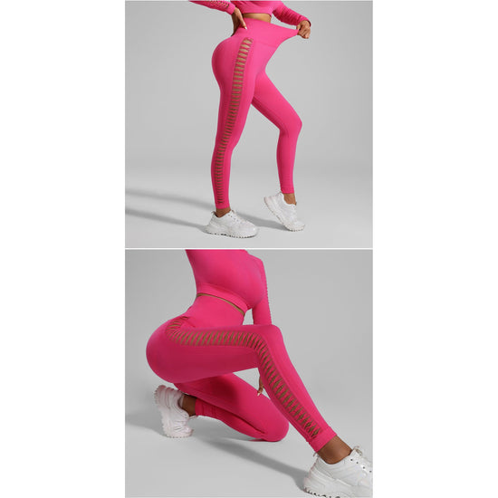 Rose Red Size S Tie-Dye Yoga Set Long Sleeve Butt Lift Leggings Seamless Workout Training Gym Clothes