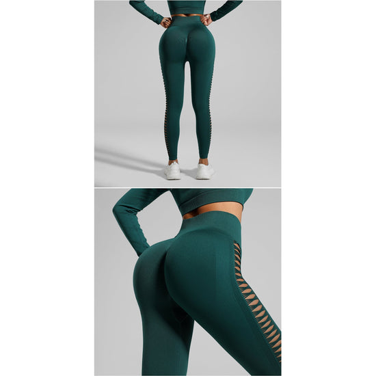 Dark Green Size L Tie-Dye Yoga Set Long Sleeve Butt Lift Leggings Seamless Workout Training Gym Clothes