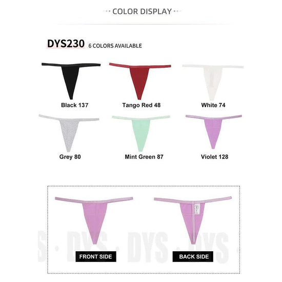 Size S Minimalist String Thong Underwear – 6-Pack in Black, White, Tango Red, Grey, Mint Green, and Violet