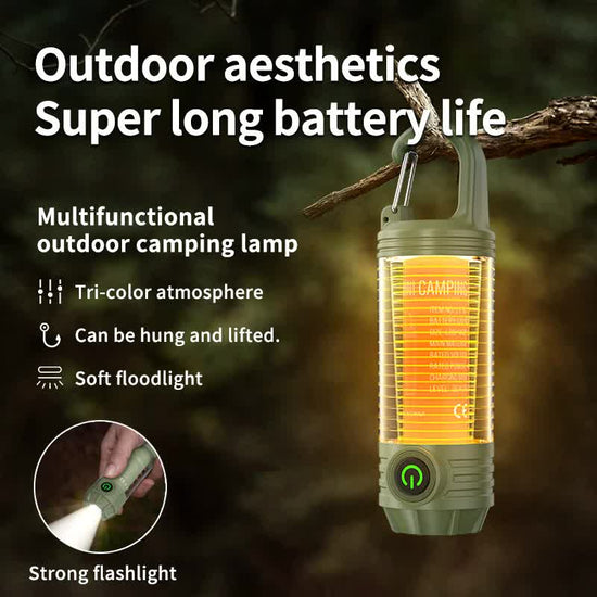 2 PCS Khaki Portable Outdoor Camping Light with 6 Modes & Keychain Hook - Multi-Source Mini Flashlight, IPX4 Waterproof