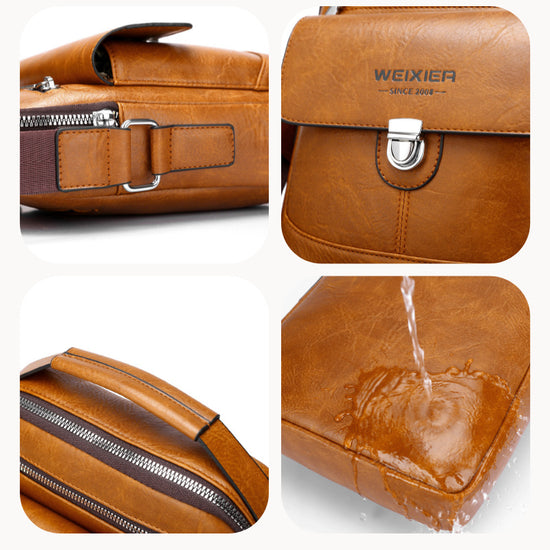 Premium PU Leather Crossbody Bag for Men - Vintage Light Brown Shoulder Bag