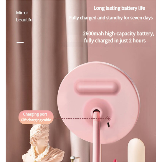 3PCS LED Makeup Mirror with Lights - Portable Tabletop Vanity Mirror, INS Style, Pink