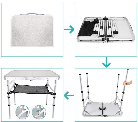 Portable Folding Camping Table with Aluminum Frame - Lightweight 60x40x50cm Picnic Table with Mesh Storage Bag and Carrying Handle for Outdoor BBQ, Travel, and Self-Driving Trips
