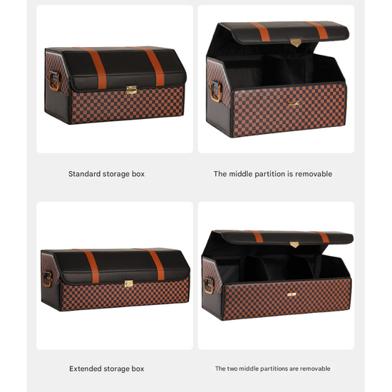 Extra Large Tumbled Leather Green Foldable Car Trunk Storage Box - Large Capacity Insertable Rear Organizer