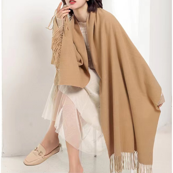 Pyrosugar 2 PCS Skin Red Solid Color Scarf Shawl with Tassels - Warm Korean Style Wrap (180cm x 70cm)