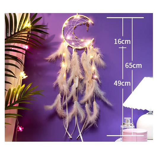 White With light 2 PCS Mystic Moon Dreamcatcher Wind Chime Pendant - Elegant Lunar Design with Soothing Tones