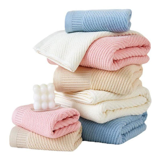 Blue Solid Color Diagonal Stripe Towel Set - Luxurious Bath and Hand Towels for Home Use