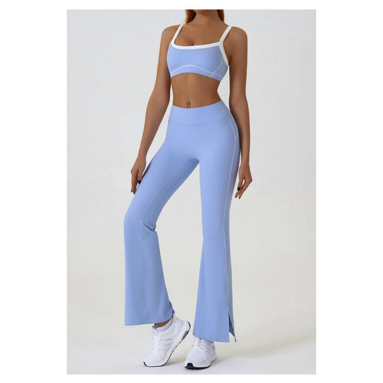 Blue Flared Leggings & Sports Bra Set - Breathable & Stretchy Activewear for Yoga, Running & Gym Workouts Size M