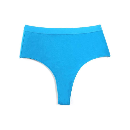 3 pcs(White+Black+Blue Aster) High-Waisted Solid Color Cotton Comfort Plus Size Tummy Control Thong Panties for Women – Size XL