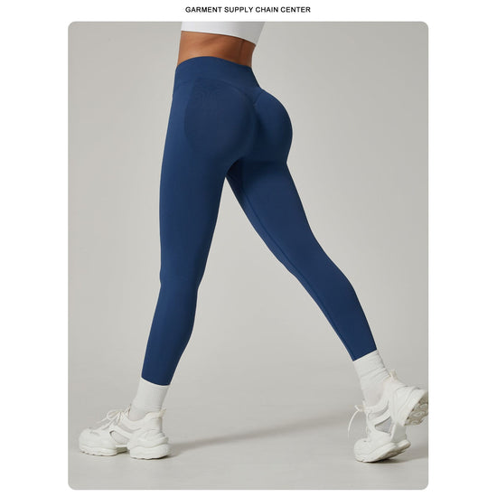 Dark Blue High-Waisted Butt Lift Yoga Pants for Women - Peach Hip Design, Full-Length Leggings, Workout and Fitness Activewear size S