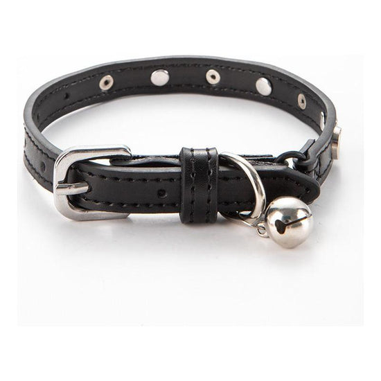 3 pcs Black Stylish PU Leather Pet Collar - Anti-Loss, Puppy Bell, Star & Moon Design Width 1.2cm Total Length 35cm