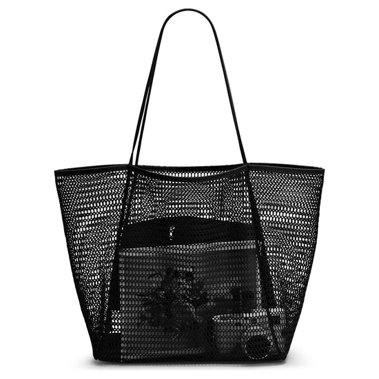 2 pcs Black Casual Mesh Bag - Shoulder Bag for Beach & Travel 35x17x37cm