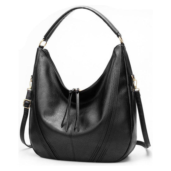 Black Faux Leather Hobo Bag - Large Shoulder w/Coin Purse