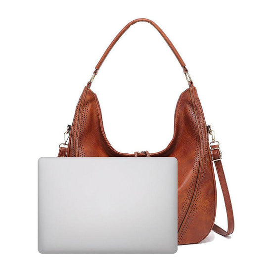 Brown Faux Leather Hobo Bag - Large Shoulder w/Coin Purse