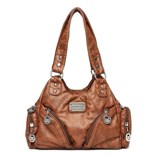 Brown Vintage Soft Leather Biker Bag - Shoulder Crossbody Handbag