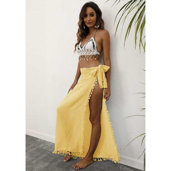 Yellow Lightweight Tassel Sarong - Sexy Beach Skirt Cover-Up 104x86cm