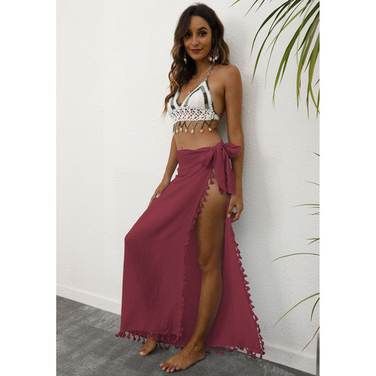 Red Lightweight Tassel Sarong - Sexy Beach Skirt Cover-Up 104x86cm
