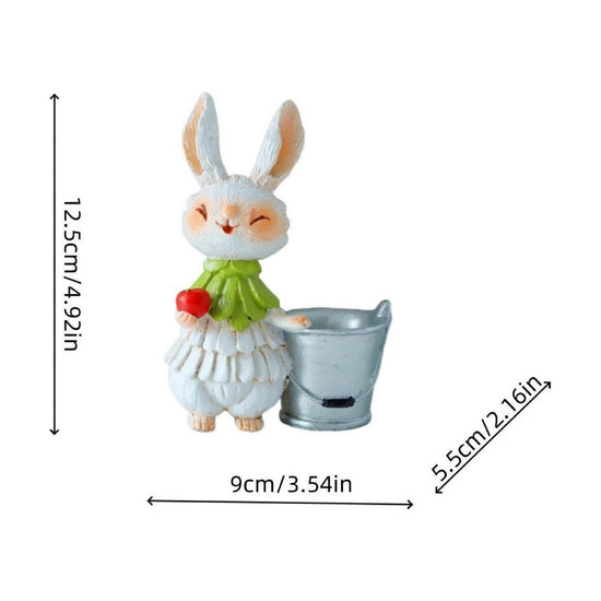Green Bunny with Bucket Whimsical Bunny Garden Decor - Easter Flower Pot Statue